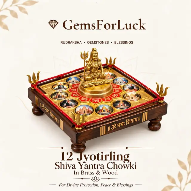 12 Jyotirling Shiva Yantra Chowki in Brass & Wood – Powerful Puja Yantra for Spiritual Energy & Blessings
