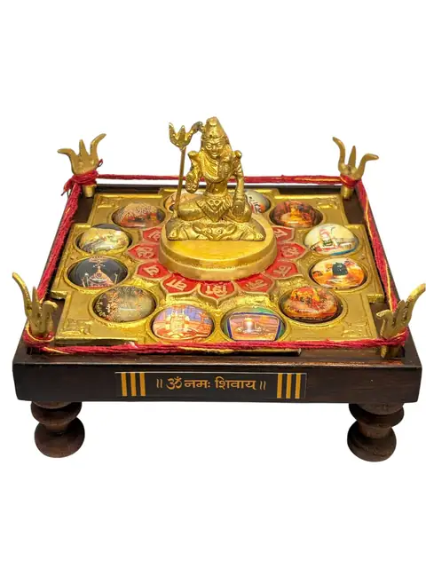 12 Jyotirling Shiva Yantra Chowki in Brass & Wood – Powerful Puja Yantra for Spiritual Energy & Blessings – image 2