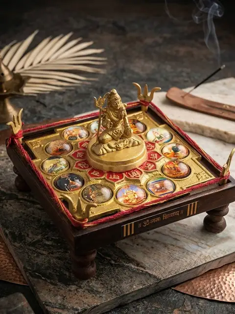 12 Jyotirling Shiva Yantra Chowki in Brass & Wood – Powerful Puja Yantra for Spiritual Energy & Blessings – image 7