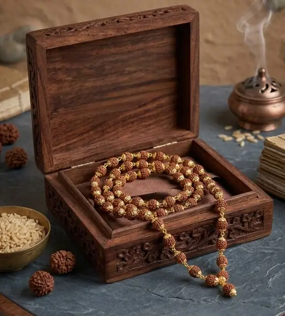 5 Mukhi Rudraksha Mala with Gold-Plated Beads for Men & Women – image 4