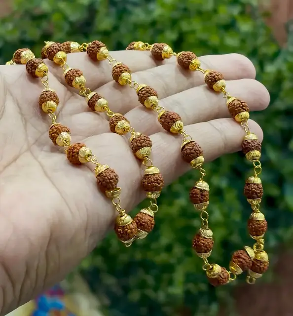 5 Mukhi Rudraksha Mala with Gold-Plated Beads for Men & Women – image 6
