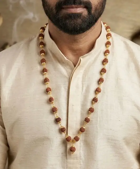5 Mukhi Rudraksha Mala with Gold-Plated Beads for Men & Women – image 7