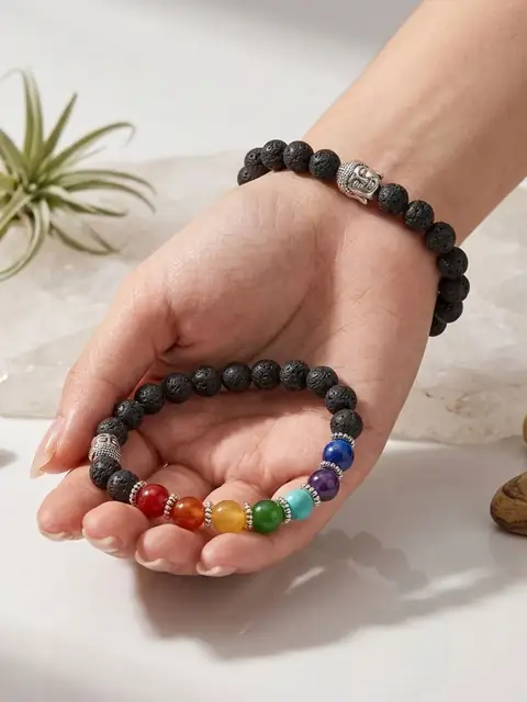 7 Chakra Lava Stone Buddha Bracelet for Men & Women – Natural Healing Stone Beaded Bracelet