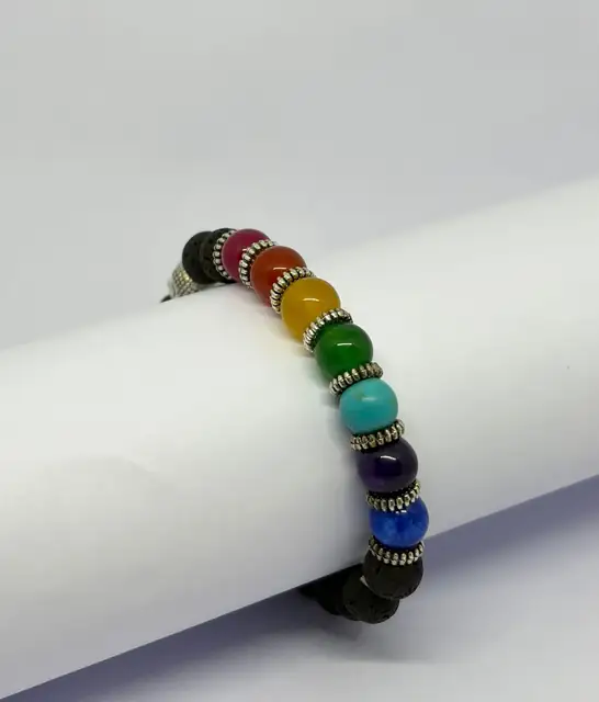 7 Chakra Lava Stone Buddha Bracelet for Men & Women – Natural Healing Stone Beaded Bracelet – image 5