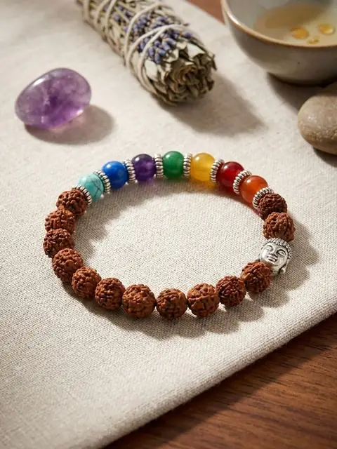 7 Chakra Rudraksha Bracelet – Original Certified Precious Seven Chakra Crystal Bracelet for Healing & Spiritual Balance – image 4