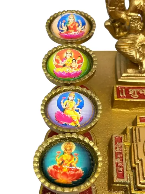 Beautiful Brass Ashtavaibhav Lakshmi Yantra Chowki with Meru Shree Yantra, 8 Devi Pillars. – image 8