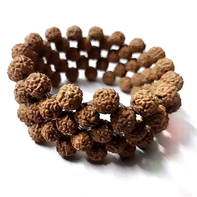 Brown Wooden Stretchable 5 Mukhi Rudraksha Beads Bracelet – image 3