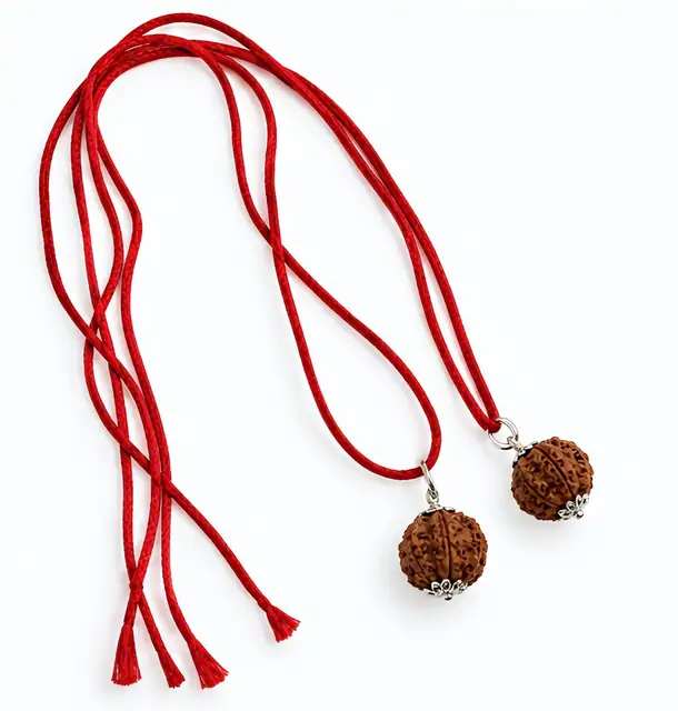 GemsForLuck 5 Mukhi Rudraksha Pendant with Red Sacred Mauli Thread for Puja – image 5