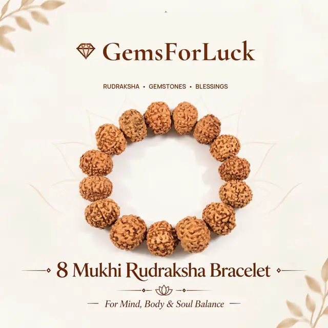 GemsForLuck 8 Mukhi Rudraksha Bracelet Unisex Bracelet Java Beads Adjustable 8 Mukhi Rudraksha Bracelet