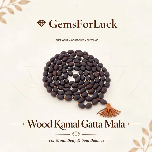GemsForLuck Men's Wood Kamal Gatta Mala with 108 Lotus Seeds (Black)