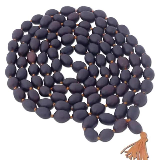 GemsForLuck Men's Wood Kamal Gatta Mala with 108 Lotus Seeds (Black) – image 3