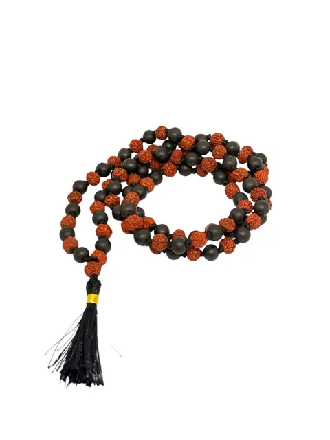 GemsForLuck Rudraksha and Ebony Karungali Beads Mala, Brown, Natural, Spiritual Protection Necklace for Men & Women, Meditation, Yoga, Puja – image 2
