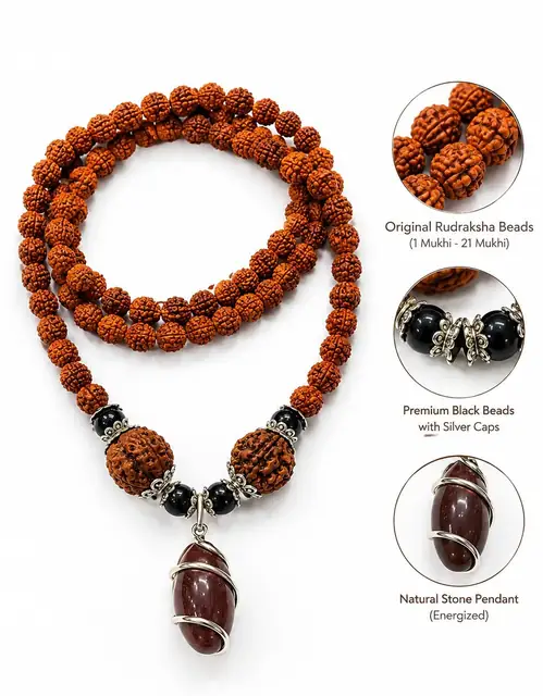 GemsForLuck Rudraksha Mala with Natural Stone Pendant – image 2