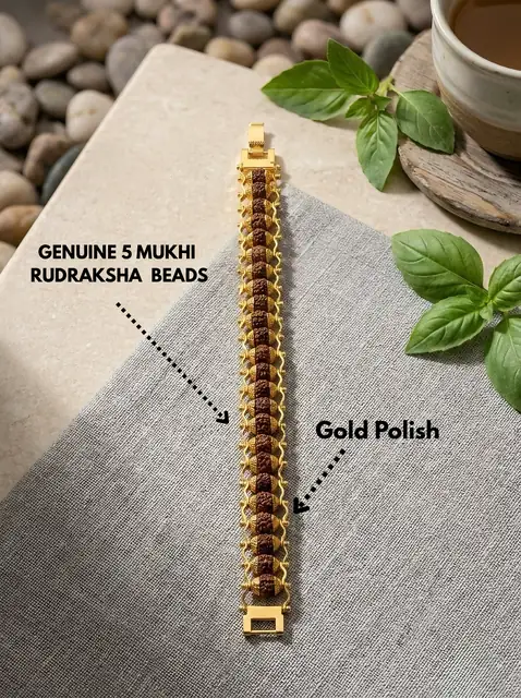Premium 5 Mukhi Rudraksha Gold Plated Bracelet – Unisex – image 2