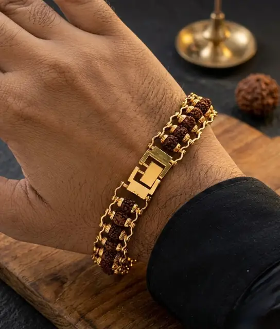 Premium 5 Mukhi Rudraksha Gold Plated Bracelet – Unisex – image 3