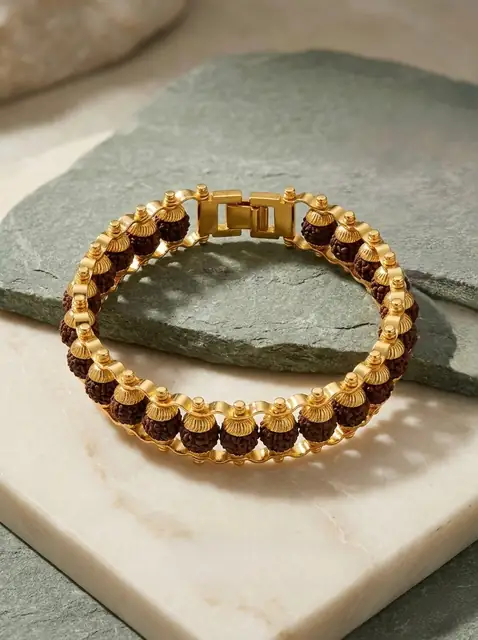 Premium 5 Mukhi Rudraksha Gold Plated Bracelet – Unisex – image 5