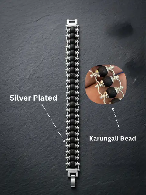 Karungali Modern Bracelet Silver Plated – Natural Ebony Wood Beads for Men & Women – image 2