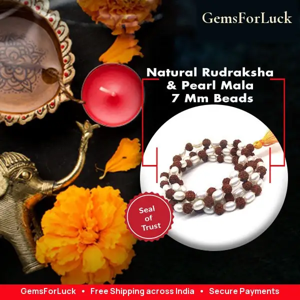 Natural Rudraksha & Pearl Mala 7 mm Beads – image 2