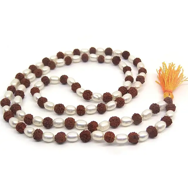 Natural Rudraksha & Pearl Mala 7 mm Beads – image 6