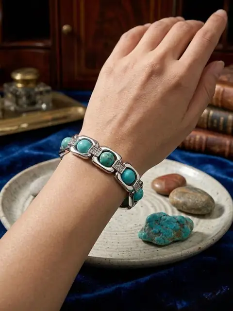 Natural Turquoise Bracelet (8mm) Original Feroza Stone – image 3