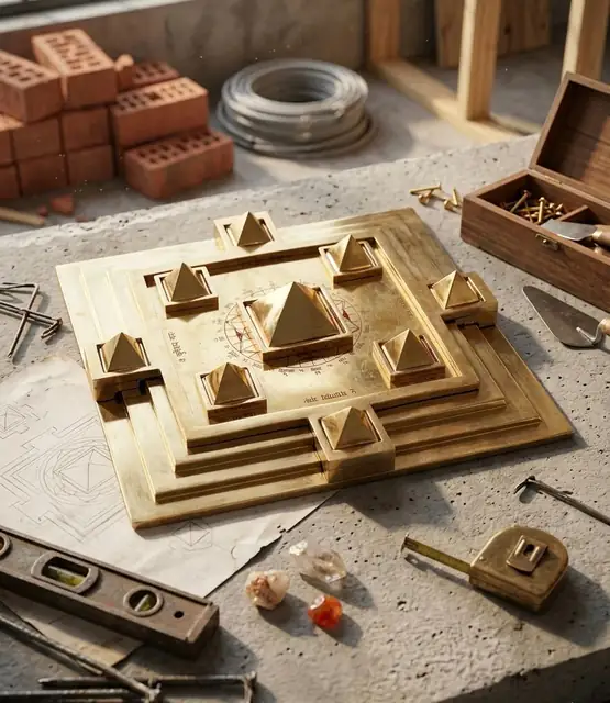 Brass Vastu Purush Pyramid Yantra Chowki 9x9 Inch – image 7
