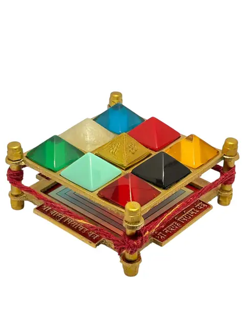 Navgrah Yantra Brass Frame with Multicolor Gemstones, 9 Planets (3.5*3.5 inches) – image 3