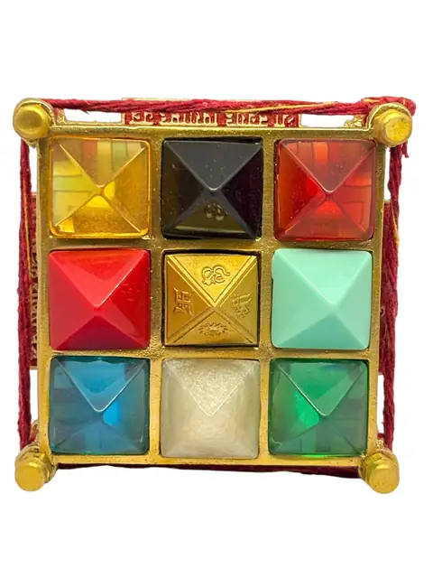 Navgrah Yantra Brass Frame with Multicolor Gemstones, 9 Planets (3.5*3.5 inches) – image 5