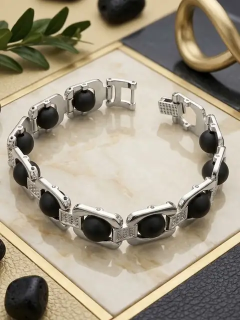 Premium Silver Plated Karungali Wood Bracelet