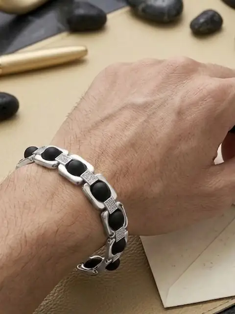 Premium Silver Plated Karungali Wood Bracelet – image 2